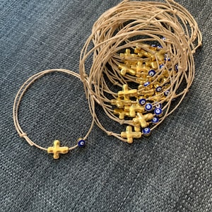 25 - Baptism Martyrika Witness Bracelets Gold Cross  tiny evil eye bead Martyrika Bracelets- baptism favors - birthday favors