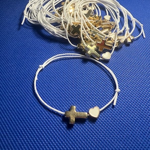 30 - Baptism Martyrika Witness Bracelets Gold Cross  tiny evil eye bead Martyrika Bracelets- baptism favors - birthday favors