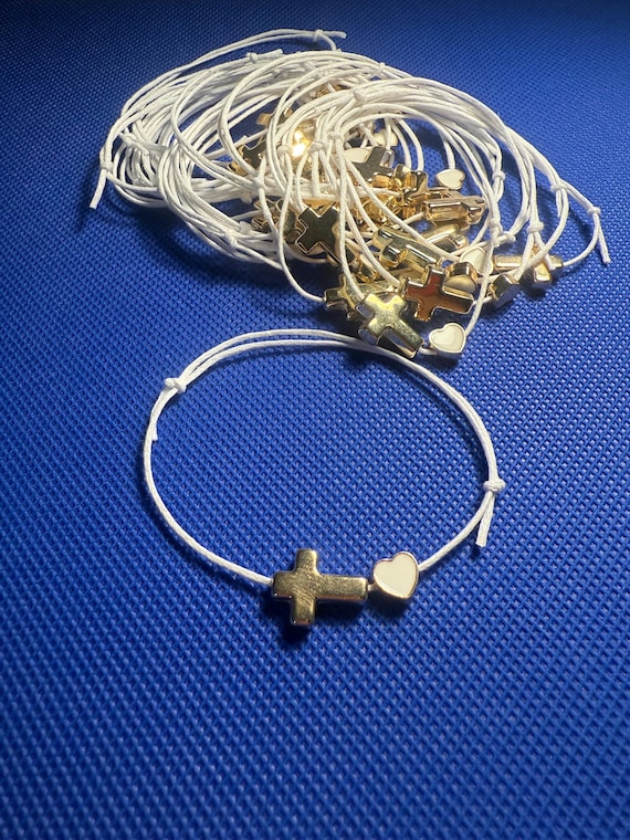 30 - Baptism Martyrika Witness Bracelets Gold Cross  tiny evil eye bead Martyrika Bracelets- baptism favors - birthday favors