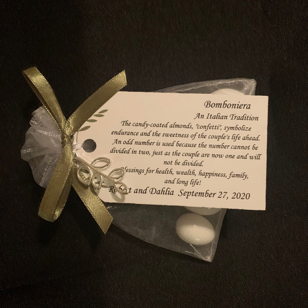 50 - Italian - Bomboniera"Confetti" - Wedding favors - wedding tradition - italian wedding- sugared almonds- personalized favors