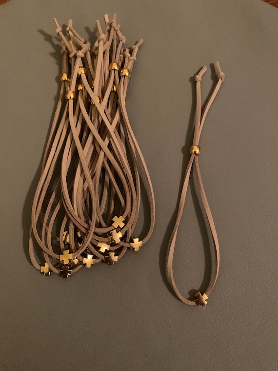 20 - Baptism Martyrika (Witness Bracelets) faux suede cord bracelet with a cross bead- Greek Orthodox- Party Favor - Birthday- Baby Shower-