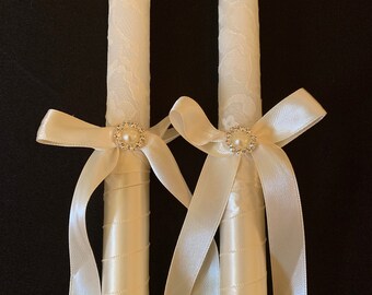 Simple Lace- Handmade Greek Orthodox Wedding Candles (Lambathes)