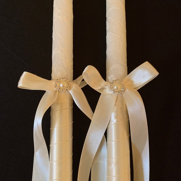 Simple Lace- Handmade Greek Orthodox Wedding Candles (Lambathes)