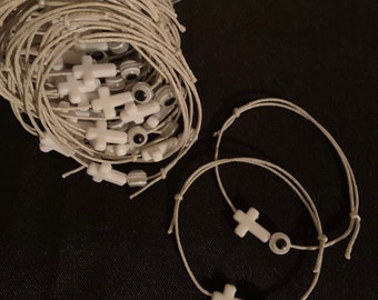 30- Baptism Martyrika (Witness Bracelets) / Silver Wax  Cord / White Cross Martyrika /Mati Bead Bracelets