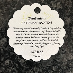 25- Bomboniera Tags - An Italian Tradition - Wedding favor tags- bridal shower - favor tags- confetti saying