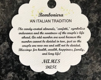 25- Bomboniera Tags - An Italian Tradition - Wedding favor tags- bridal shower - favor tags- confetti saying