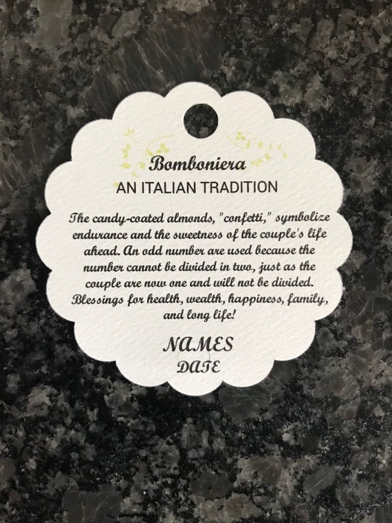 25- Bomboniera Tags - An Italian Tradition - Wedding favor tags- bridal shower - favor tags- confetti saying