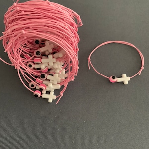 20 -Baptism Martyrika (Witness Bracelets) / Pink / White Cross Martyrika /Mati Bead Bracelets- greek traditions- evil eye -bautizmo