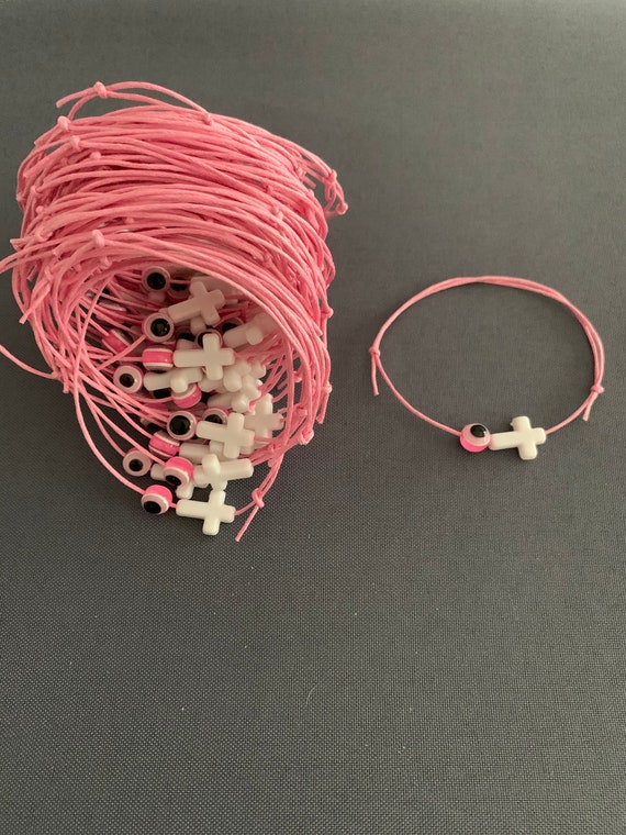 20 -Baptism Martyrika (Witness Bracelets) / Pink / White Cross Martyrika /Mati Bead Bracelets- greek traditions- evil eye -bautizmo