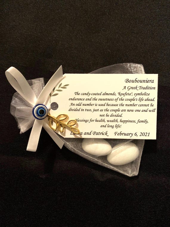 50 - Greek Boubounieres "Koufeta"  Mati Wedding favors (Candy Coated Almonds)- evil eye wedding favor- bridal shower favor- Boubouniera