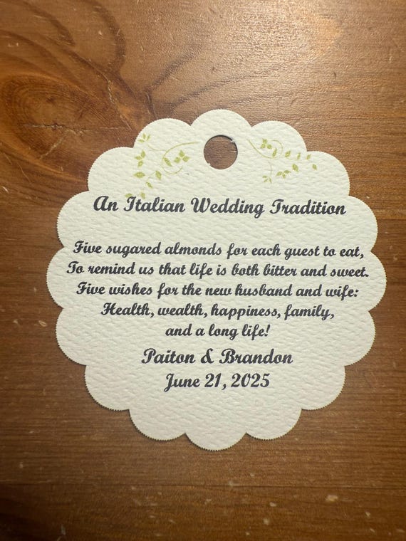 25- An Italian Wedding Tradition Tags-wedding favors- bridal shower- Italian tradition- confetti- bomboniera- personalized - Bride and Groom