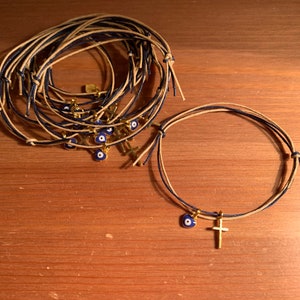25- Martyrika (Witness Bracelets) Double cord bracelet with gold cross - evil eye enamel heart- birthday- baptism- communion-bautismo-mati
