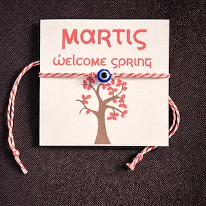 Martis Bracelet | Greek Red & White String Bracelet | Evil Eye Bracelet | Welcome Spring | March Bracelet Gift