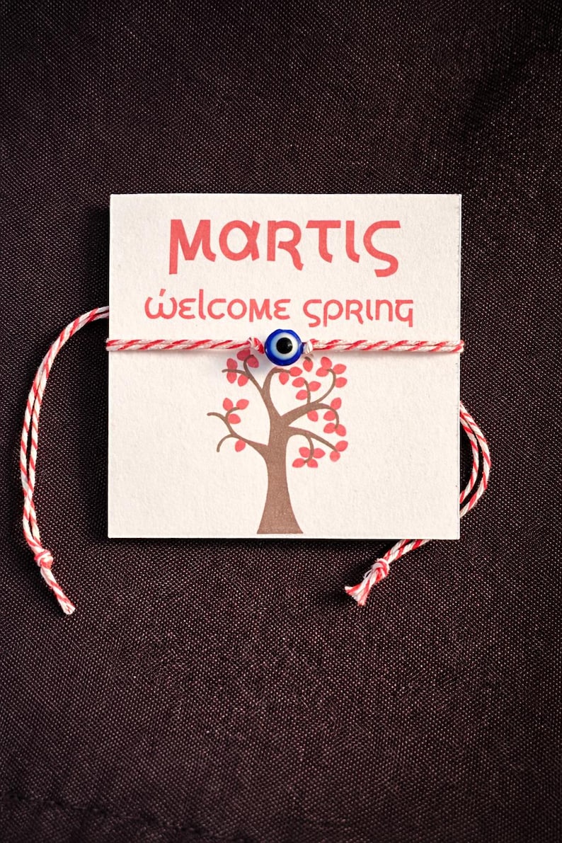 Martis Bracelet | Greek Red & White String Bracelet | Evil Eye Bracelet | Welcome Spring | March Bracelet Gift image 1