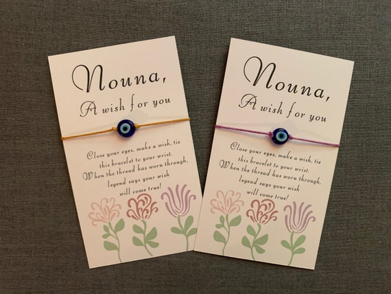 Nouna Wish Bracelet- Greek Godmother - Nona- Personalized Wish Bracelet card- thinking of you- miss you- thank you- Godchild