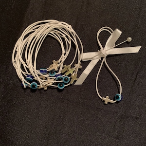 50- Baptism Martyrika (Witness Bracelets) / Silver Cross & Wax Cord Martyrika Bracelets- baptism favors - Martyrika Pin/bracelet combo