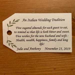 25- An Italian Wedding Tradition Tags- tags for wedding favors- bridal shower- favor tags- Italian tradition- confetti- bomboniera