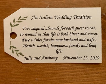 25 Italian Wedding Bomboniera Tags – Custom Favor Tags for Confetti Bags – Personalized Wedding Favor Labels – DIY Bomboniere Supplies