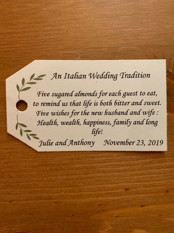 25- An Italian Wedding Tradition Tags- tags for wedding favors- bridal shower- favor tags- Italian tradition- confetti- bomboniera