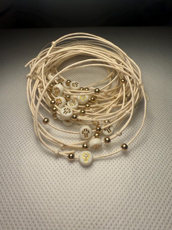 20- Martyrika bracelets - Baptism Martyrika- Birthday favors- Bracelet Favors- Communion - Christening- Round cross bead