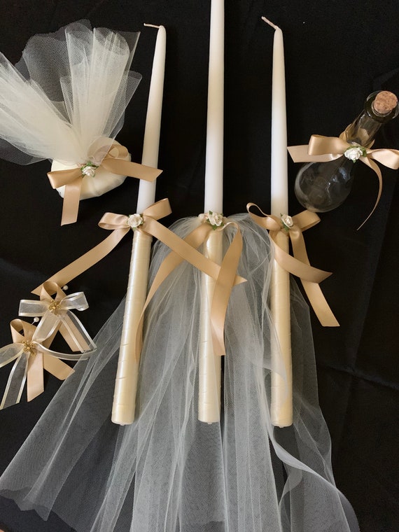 Ivory Rose - Greek  Orthodox Baptism Set - Includes: Three Candles (Lambathes), Oil Bottle and Soap