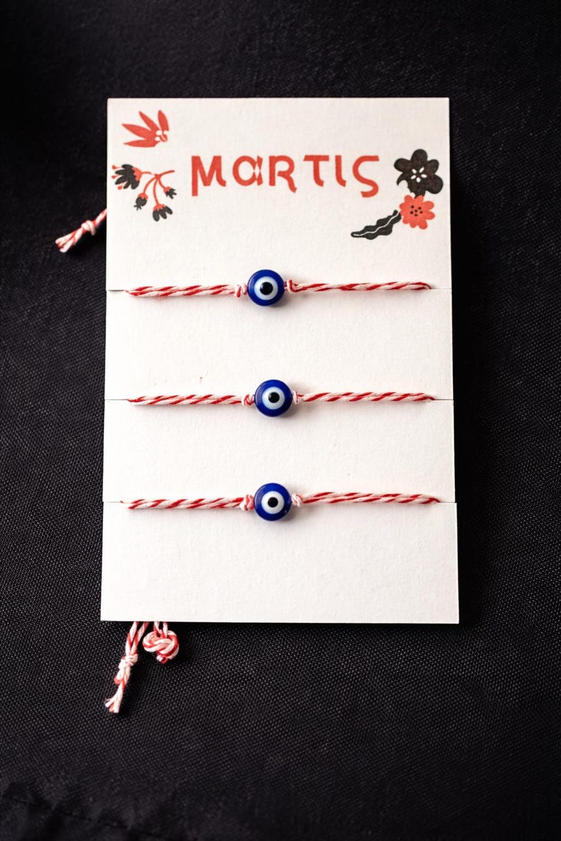 Martis Bracelet | Greek Red & White String Bracelet | Evil Eye Bracelet | Welcome Spring | March Bracelet Gift image 2