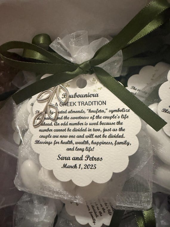 25 - Boubouniera "Koufeta" - Wedding favors (Candy Coated Almonds)- Olive branch favor- bridal shower
