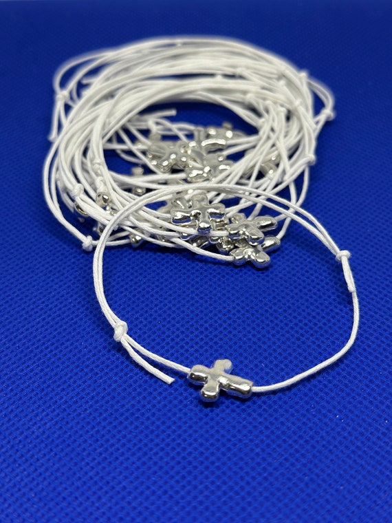 20- Baptism Martyrika (Witness Bracelets) / Wax  Cord /Silver Cross Martyrika Bracelets- baptism favors - greek traditions- birthday favors