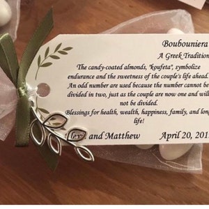 25- Boubouniera Tags ONLY - Greek wedding - Koufeta favor tags- Greek Wedding favor tags- Bridal shower favor tags