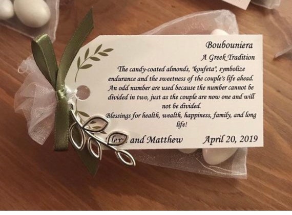 25- Boubouniera Tags ONLY - Greek wedding - Koufeta favor tags- Greek Wedding favor tags- Bridal shower favor tags