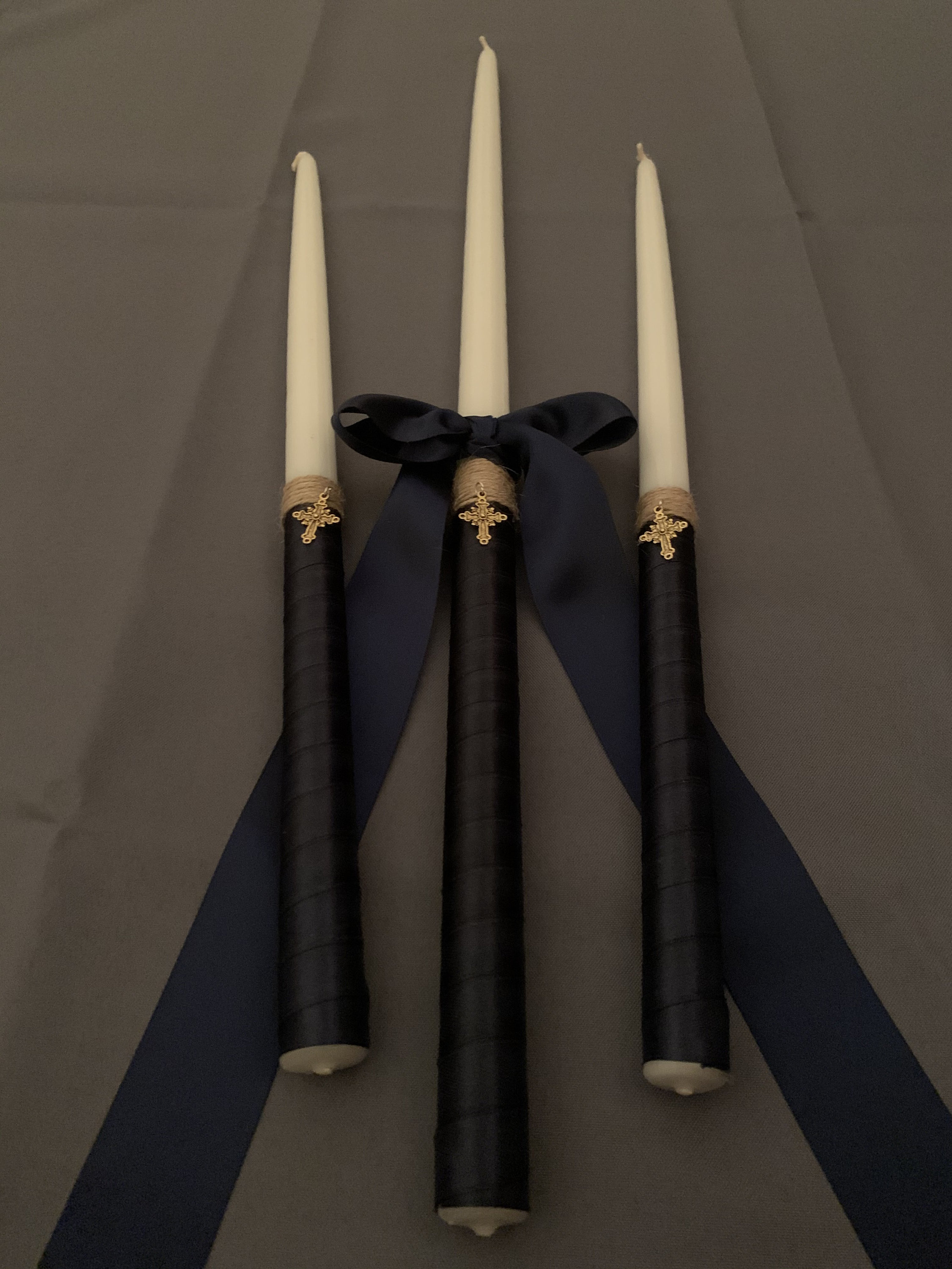 Cross Twine & Navy Satin Bow Greek Orthodox Baptism Set Includes