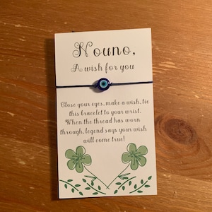 Pulsera de deseos Nouno- Padrino griego - Nono- Tarjeta de pulsera de deseos personalizada- pensando en ti- te extraño- gracias- Ahijado