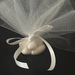 25 Traditional Greek Boubounieres – Tulle-Wrapped Jordan Almonds with Satin Ribbon – Baptism, Wedding, Christening or Baby Shower Favor