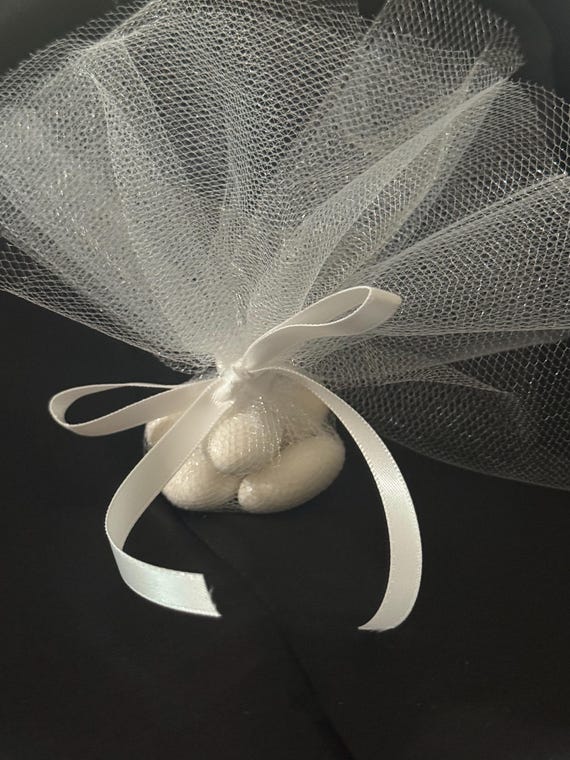 25 Traditional Greek Boubounieres – Tulle-Wrapped Jordan Almonds with Satin Ribbon – Baptism, Wedding, Christening or Baby Shower Favor