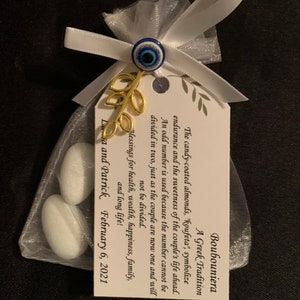 50 Greek Boubounieres Koufeta Mati Wedding favors Candy Coated Almonds evil eye wedding favor bridal shower favor Boubouniera image 4