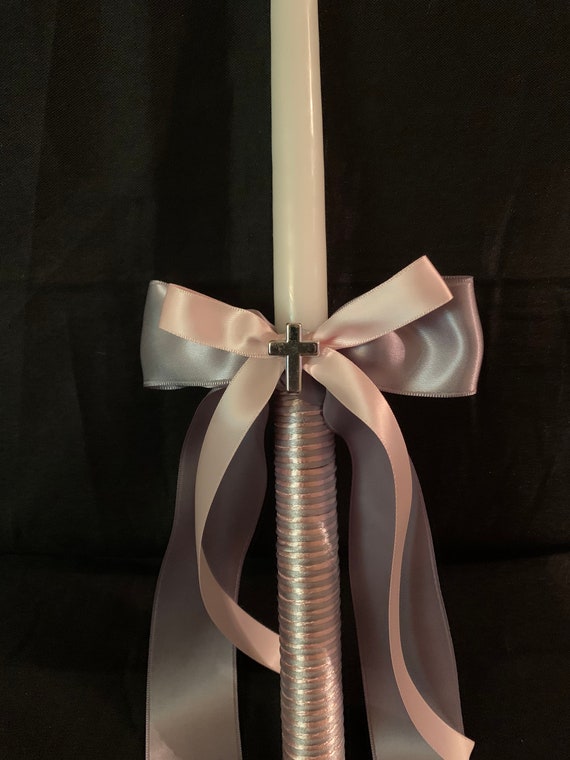 Dual Satin Cord Greek Orthodox Easter Candle- flameless available