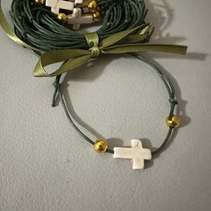 25- Martyrika Witness Bracelets – Greek Orthodox Baptism Favors – Stone Cross with Silver or Gold Beads – Bautismo - Communion guest favor