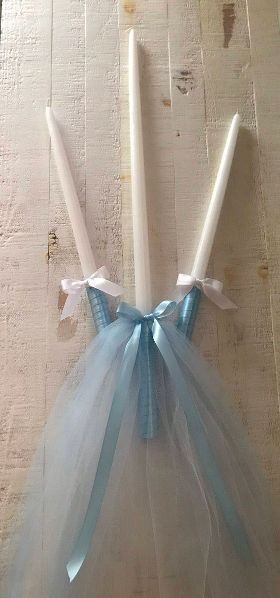 Simple Blue Boy - Greek  Orthodox Baptism Candles (Lambathes)