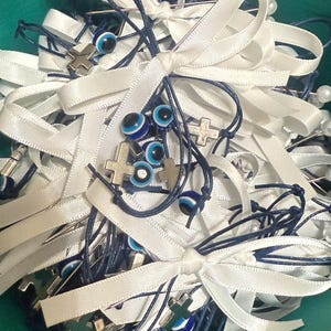 30- Baptism Martyrika (Witness Bracelets) / Silver Cross & Wax Cord Martyrika Bracelets- baptism favors - Martyrika Pin/bracelet combo