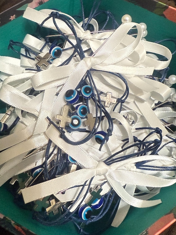 30- Baptism Martyrika (Witness Bracelets) / Silver Cross & Wax Cord Martyrika Bracelets- baptism favors - Martyrika Pin/bracelet combo