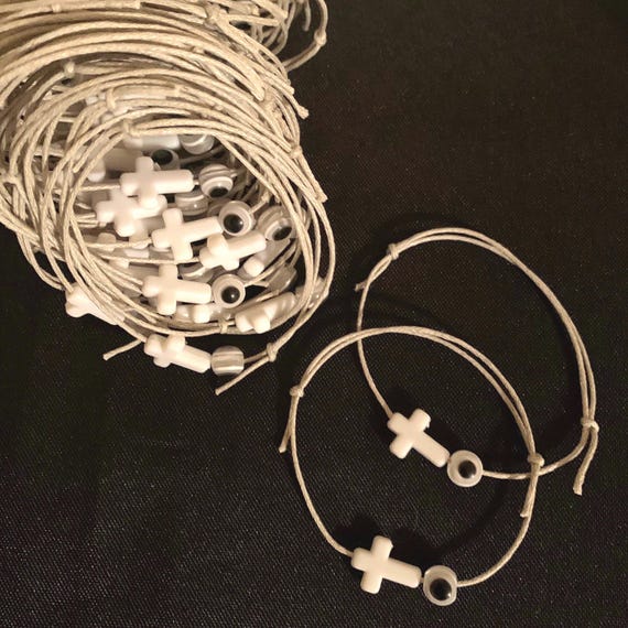 30- Baptism Martyrika (Witness Bracelets) / Silver Wax  Cord / White Cross Martyrika /Mati Bead Bracelets