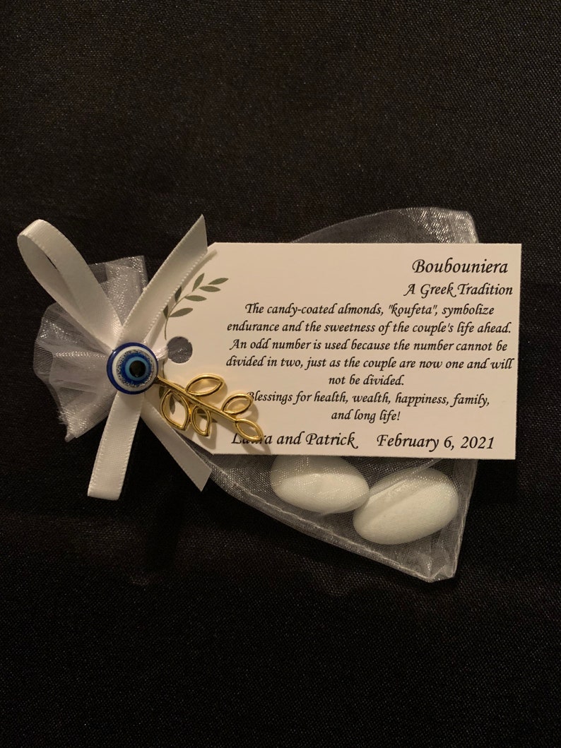 50 Greek Boubounieres Koufeta Mati Wedding favors Candy Coated Almonds evil eye wedding favor bridal shower favor Boubouniera image 1