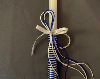 Dual Satin Cord Greek Orthodox Easter Candle- flameless available- Easter Lambathes-