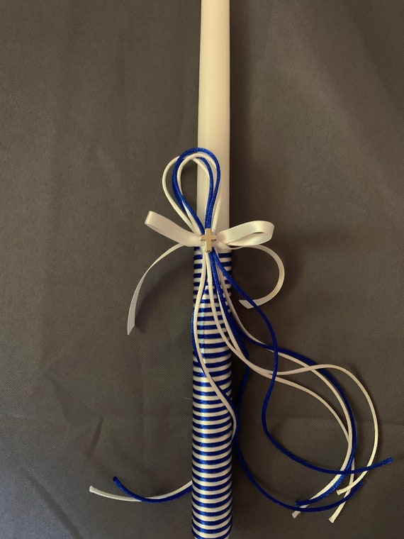 Dual Satin Cord Greek Orthodox Easter Candle- flameless available- Easter Lambathes-