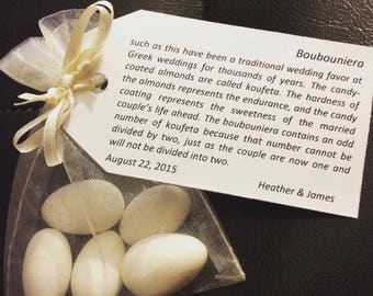 50 - Boubounieres "Koufeta" - Wedding favors (Candy Coated Almonds)- bridal shower favors- Greek wedding traditions