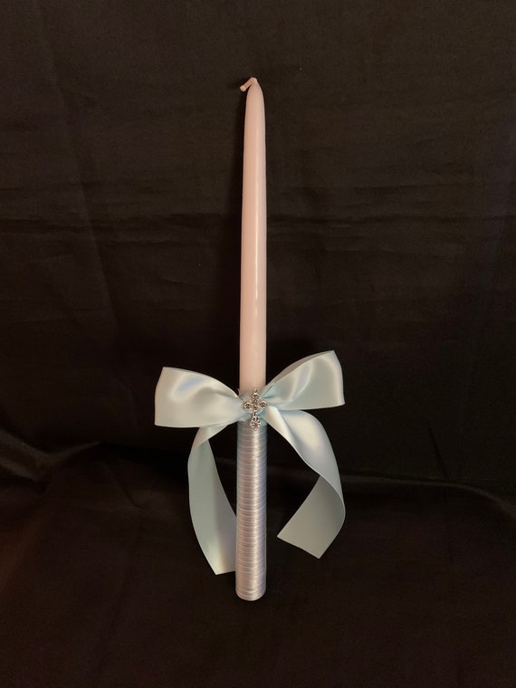 Dual Satin Cord Greek Orthodox Easter Candle- flameless available- Easter Lambathes-