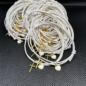 25- Martyrika (Witness Bracelets) Double cord bracelet with gold cross - white enamel heart- birthday- baptism- communion-bautismo