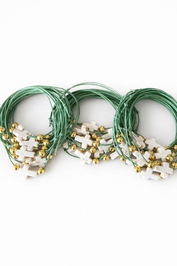 25- Martyrika Witness Bracelets – Greek Orthodox Baptism Favors – Stone Cross with Silver or Gold Beads – Bautismo - Communion guest favor