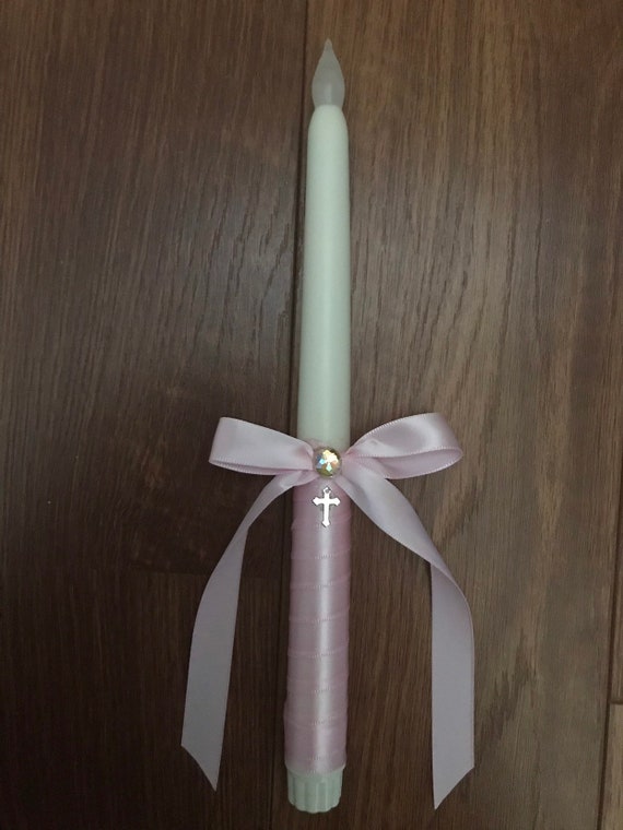 Flameless Easter Lambathes- pink or blue satin ribbon Greek Orthodox Easter Candle (for our little ones)- Easter Lambada