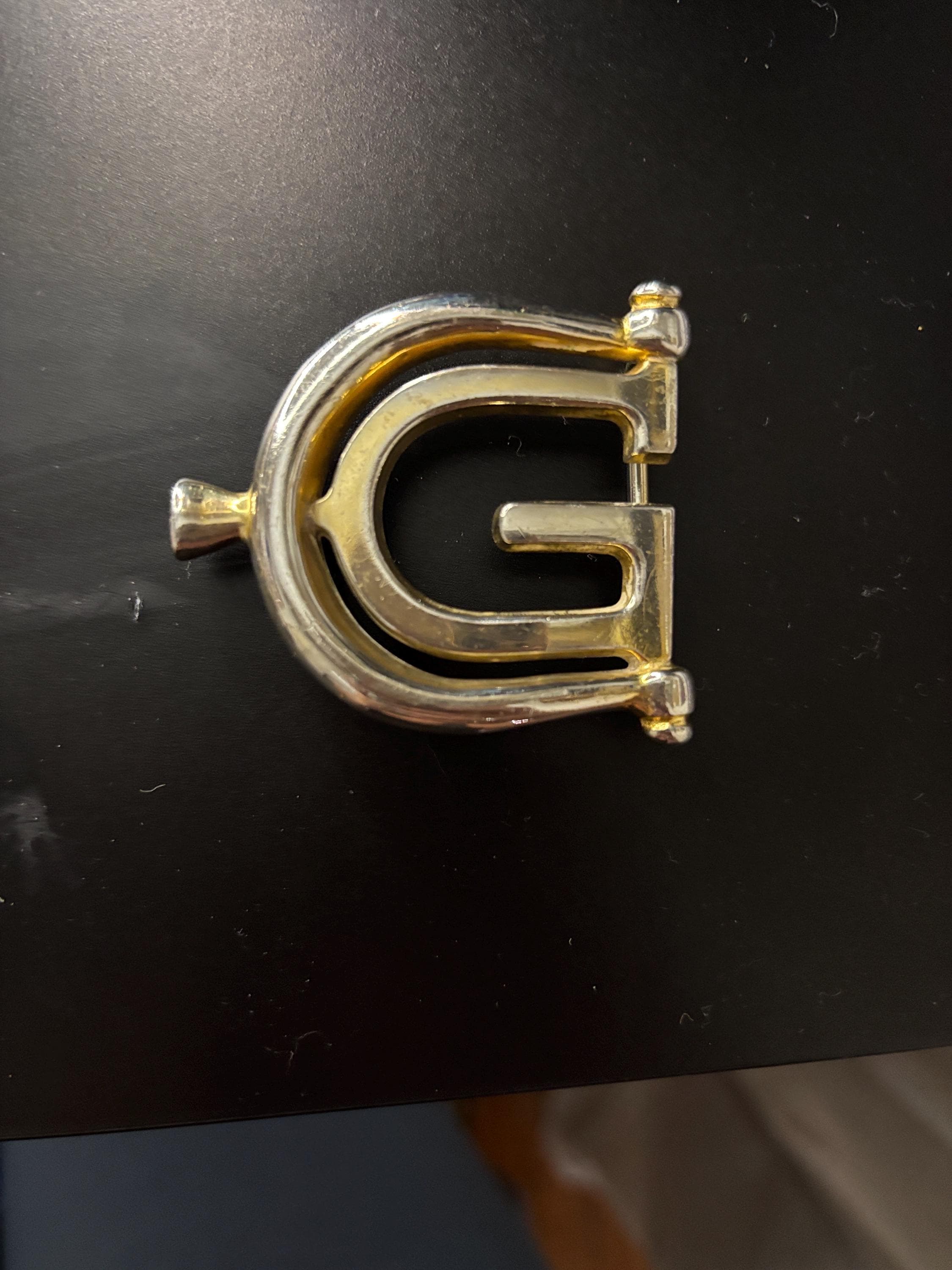 Vintage Gucci Gold and Silver Horsebit Belt Buckle Stamped 